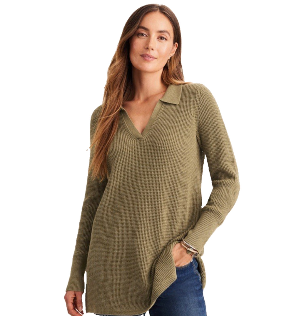 New J Jill Long Sleeve Womens Small Textured Johnny Collar Sweater Tunic Olive